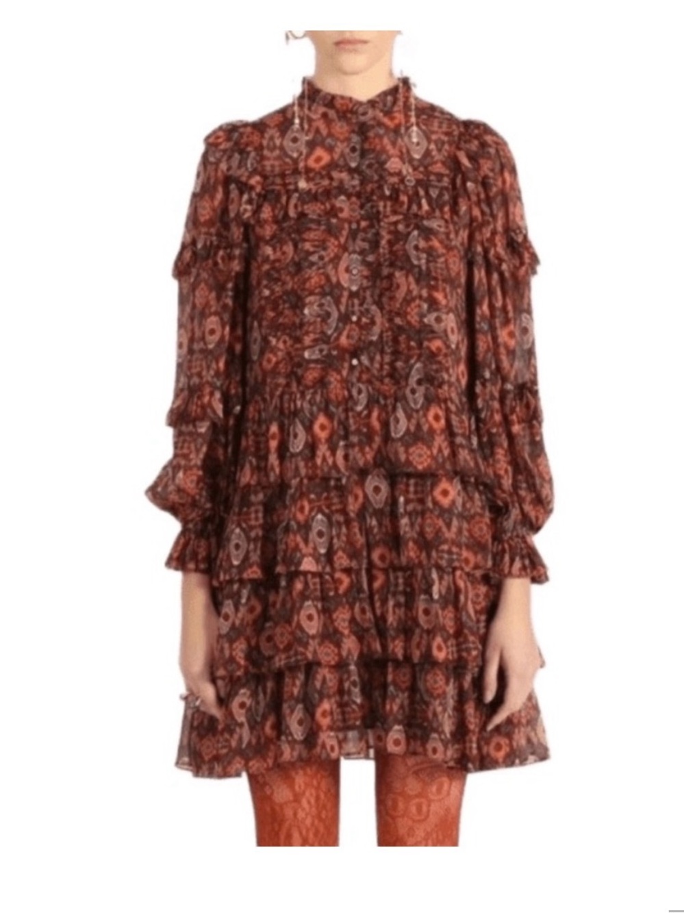 Ulla Johnson Esme dress Rust Floral Tiered Long-Sleeve Mini Dress